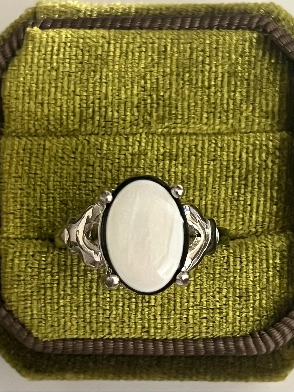 Elegant/Vintage Design Titanium Steel Oval White/Black Trim Ring Size 9 NWT